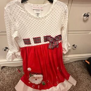 Bonnie Jean Festive Red and White Dress with Santa Design